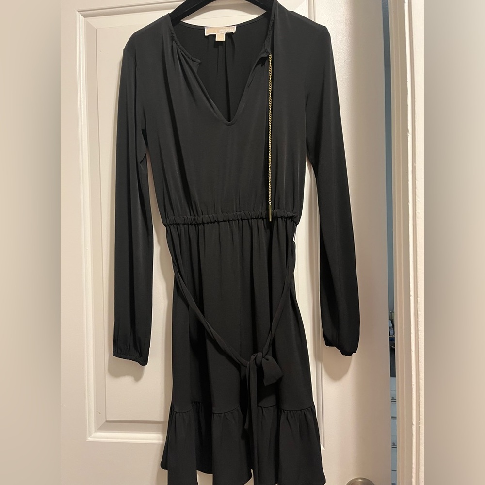 MICHAEL KORS long sleeve black dress with Gold 
hardware! size s